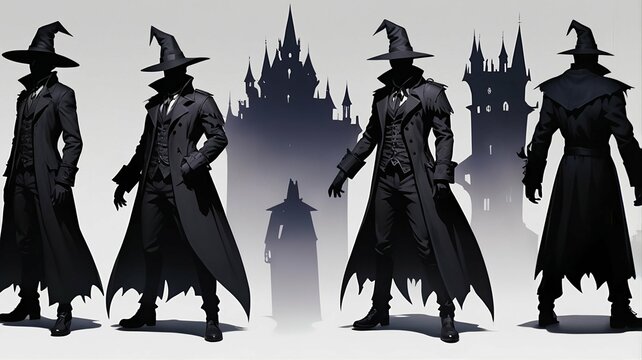 halloween dark hunters and witches silhouettes ,haunted spooky  village ,dark,night pump