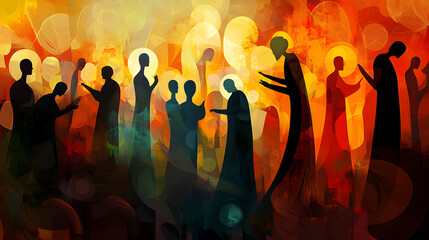 siluetas de santos en la iglesia catolica festejando el dia de todos los santos ceremonia religiosa y tradicional siluetas de los santos en el cielo