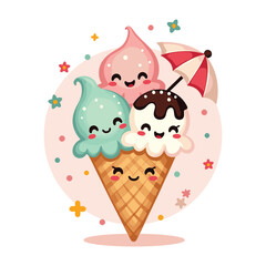 Ice Cream Cone Cartoon Style. Ice Cream Vector Illustration Isolated on A White Background