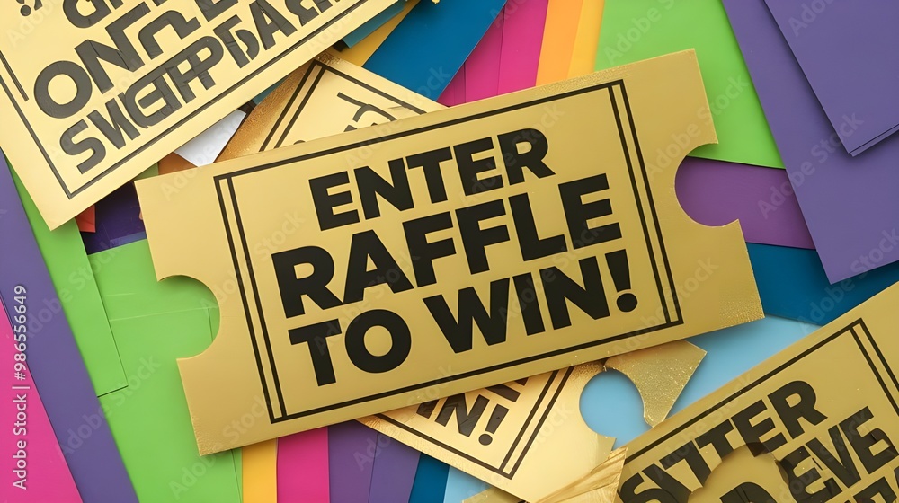 Wall mural a golden raffle ticket with the text 