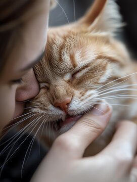 S&uuml;&szlig;e Katze schmust mit M&auml;dchen