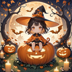 Halloween anime witch girl