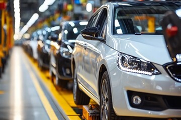 Obraz premium Efficient mass production assembly line for contemporary automobile manufacturing processes