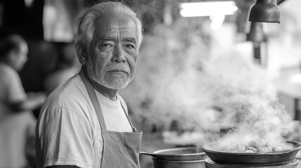 Oderman op straat in azie, hij bereid streetfood
