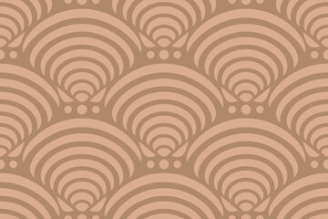 Retro seamless marine pattern with brownshells. Vintage geometric pattern of oysters in 60s style.