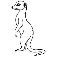 Minimal Line Art of an Upright Meerkat Surveying Its Surroundings