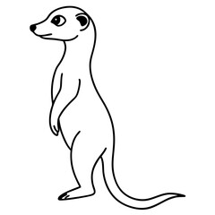 Minimal Line Art of an Upright Meerkat Surveying Its Surroundings