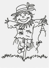 Fototapeta premium Scarecrow line drawing for coloring