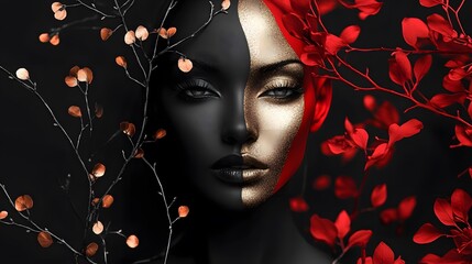 Art for Frames, Surreal Painting, Woman's Face Divided in Two, Abstract Image, Texture, Pattern Background, Wallpaper, Cover and Screen for Smartphone, PC, Laptop, 9:16 and 16:9 Format