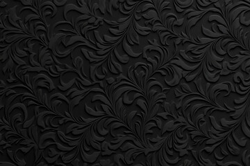 Subtle black embossed design, reminiscent of vintage French wallpaper. The dark textured leaf pattern background