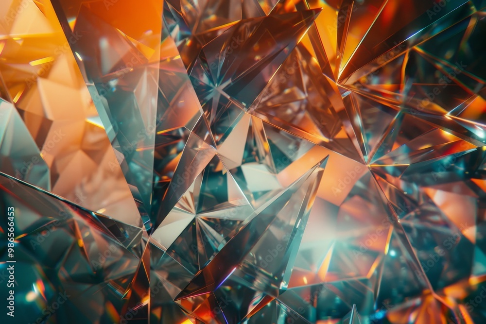 Poster Abstract close-up of colorful crystal formations reflecting light in intricate patterns during bright daylight