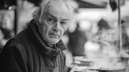 Oderman op straat in azie, hij bereid streetfood