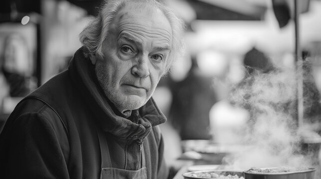 Oderman op straat in azie, hij bereid streetfood
