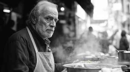 Oderman op straat in azie, hij bereid streetfood