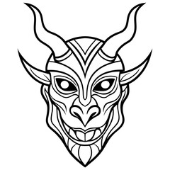 Intricate Demonic Horned Mask Line Art Detailed Vector Illustration