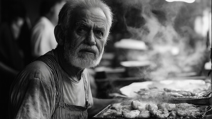 Oderman op straat in azie, hij bereid streetfood