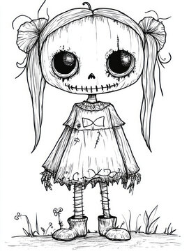 recommend clip art: Creepy doll with pumpkin head outline for coloring