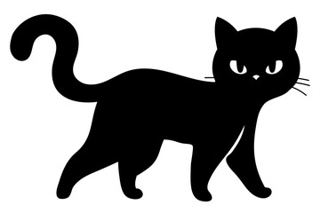 Halloween black cat silhouette isolated on white. Vector illustration