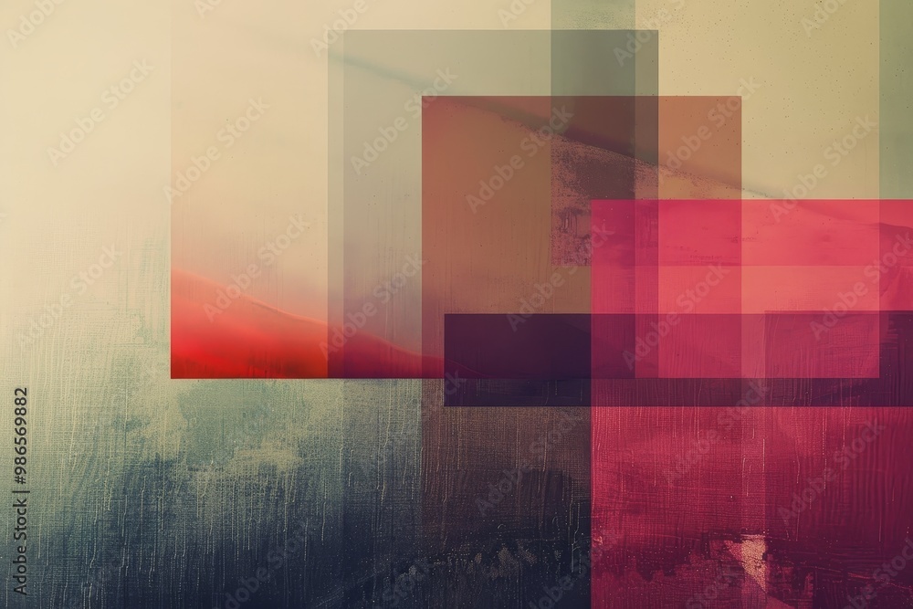 Leinwandbilder Abstract geometric composition featuring pastel colors with layered blocks and shadows creating depth in a minimalistic style