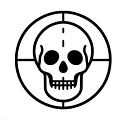 Fototapeta premium Stylish vector linear image of a skull in a circle with highlighted eye sockets, nasal cavity and teeth on a simple background.