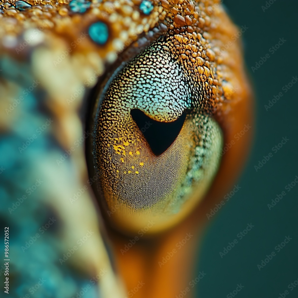 Poster close up of a colorful reptile eye with a unique texture