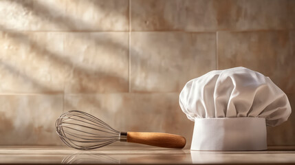 Chef'S Hat And Whisk , Culinary Arts, Kitchen Essentials, Chef'S Tools And Preparation Theme .  