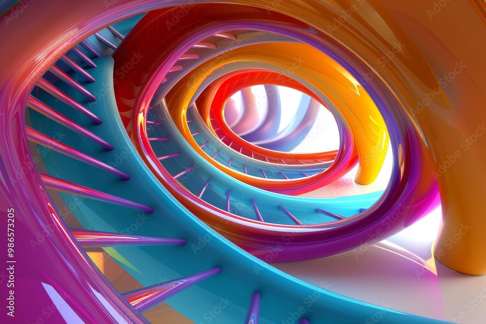 Leinwandbilder vibrant swirling ribbons of colored translucent material spiraling upward against a minimalist backg