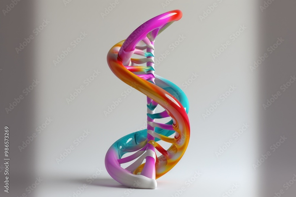Poster Colorful spiral sculptures displayed on a white surface with soft lighting, showcasing intricate designs in various shades, creating a captivating visual effect