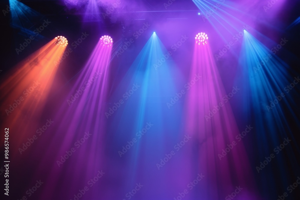 Poster dynamic stage lighting in vibrant hues illuminating an entertainment venue during a live performance