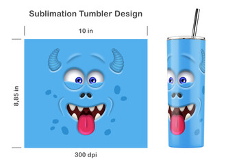 Funny Monster Face. Seamless sublimation template for 20 oz Skinny Tumbler. Seamless from edge to edge. Full tumbler wrap.