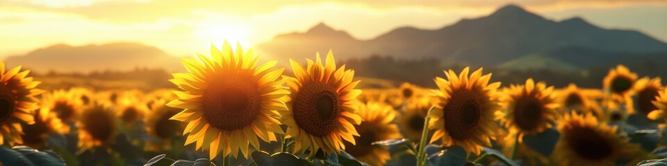 Obraz premium A vibrant sunflower field at sunset