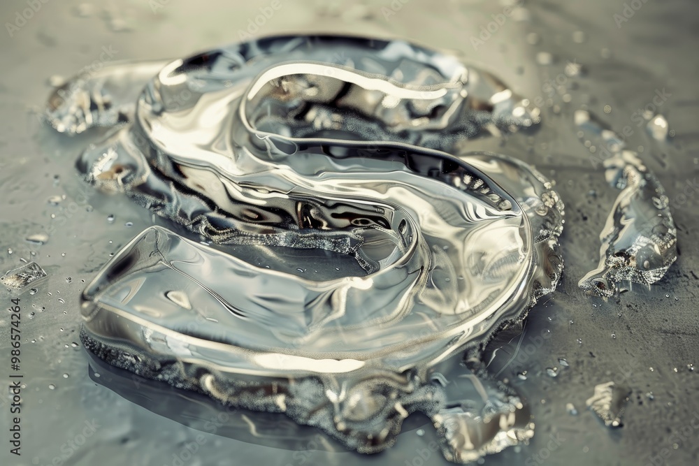 Poster abstract glass sculpture featuring intertwined loops with vibrant red and beige swirls, illuminated 