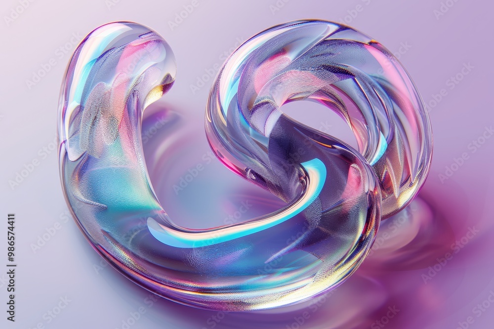 Fototapete Colorful abstract sculpture showcasing swirling shapes and smooth textures, illuminated to highlight curves and reflections in a bright studio setting