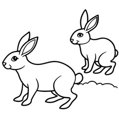 Line Art of Hopping Rabbits with Perked Ears in a Field Vector