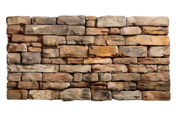 Ancient old stone brick wall isolated on transparent background