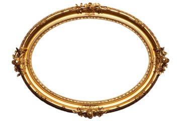 Antique round oval gold picture mirror frame isolated on transparent background