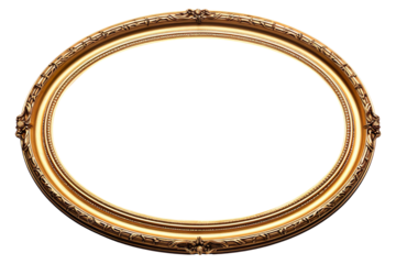 Antique round oval gold picture mirror frame isolated on transparent background