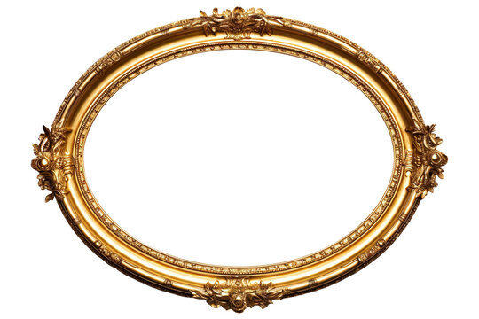 Antique round oval gold picture mirror frame isolated on transparent background
