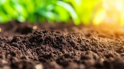 Close-up of soil rich in humus and organic material, fertile ground for crops