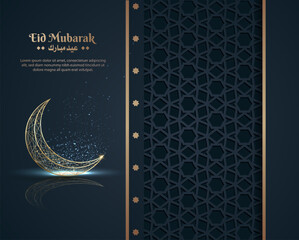 islamic greeting eid mubarak card design wit beautiful line art crescent moon