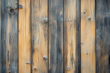 Obraz premium Weathered wooden fence with vertical planks, rustic and textured background