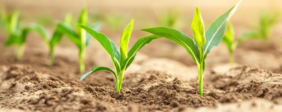 Crops growing in sandy soil enhanced with organic compost, soil improvement concept
