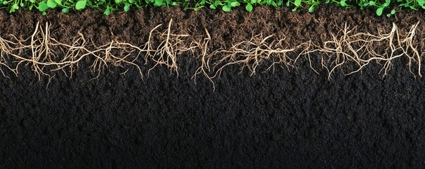Cross-section of soil with visible plant roots and microorganisms