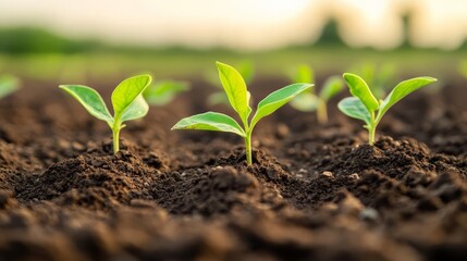 Fototapeta premium Drought-affected soil transitioning into fertile land with emerging plants, resilience concept