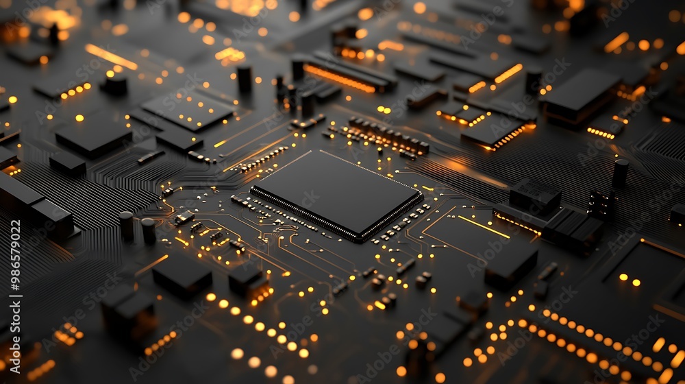 Aufkleber abstract macro of circuit board with glowing electronic components