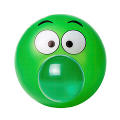 Fototapeta premium Green cartoon face blowing bubble