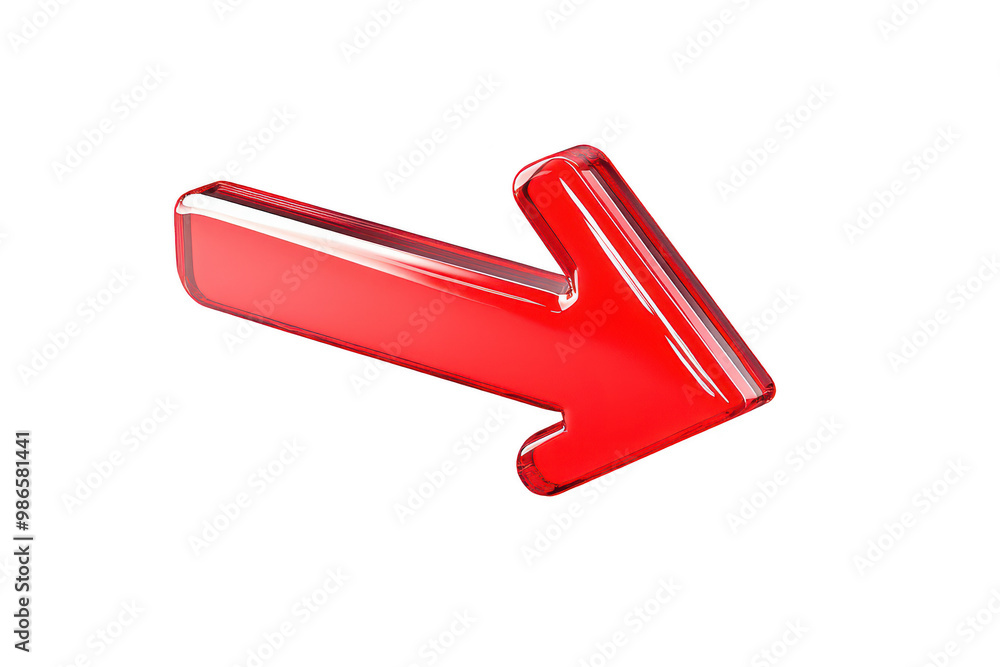 Poster a shiny red arrow pointing right on a transparent background, symbolizing direction or movement.