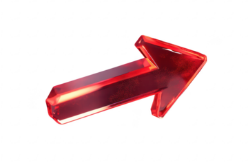 PNG bright red 3D arrow pointing upwards, symbolizing direction, progress, and movement isolated on transparent background.