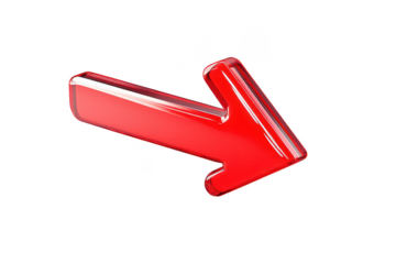 A shiny red arrow pointing right on a transparent background, symbolizing direction or movement.