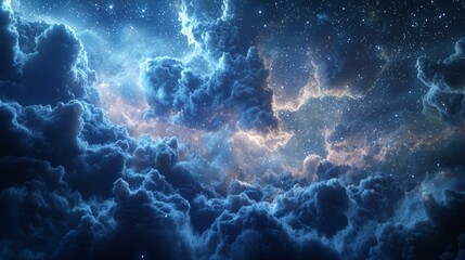 Shadows of Brilliance: Captivating Dark Fantasy Heaven with Ethereal Clouds and Dancing Stars in Stunning 3D Detail